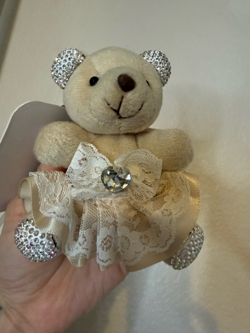 Natasha Beige Teddy Bear Rhinestone Keychain - Picture 3 of 3